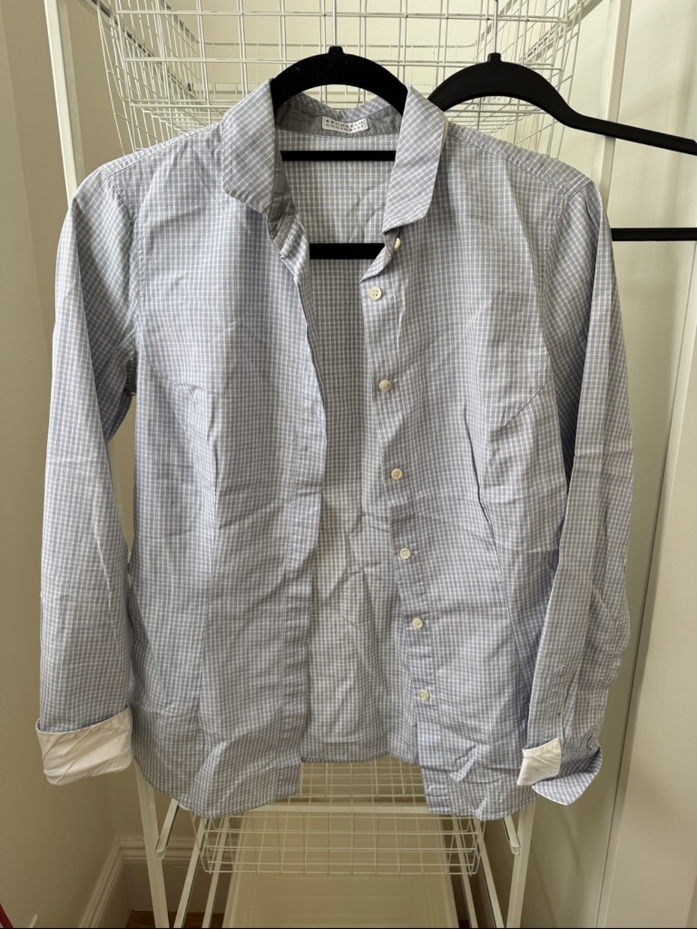 Brunello Cucinelli Light Blue and White Gingham Button-Down Shirt